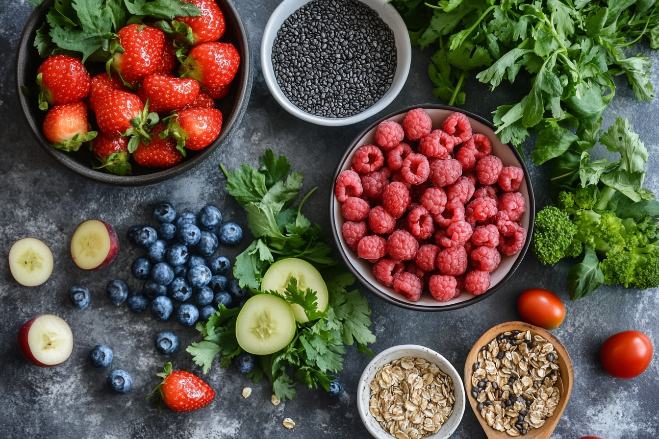 a group of bowls of fruit and vegetables